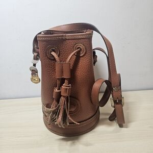 Vintage Dooney Bourke Drawstring Bucket Bag Brown All Weather Leather AWL